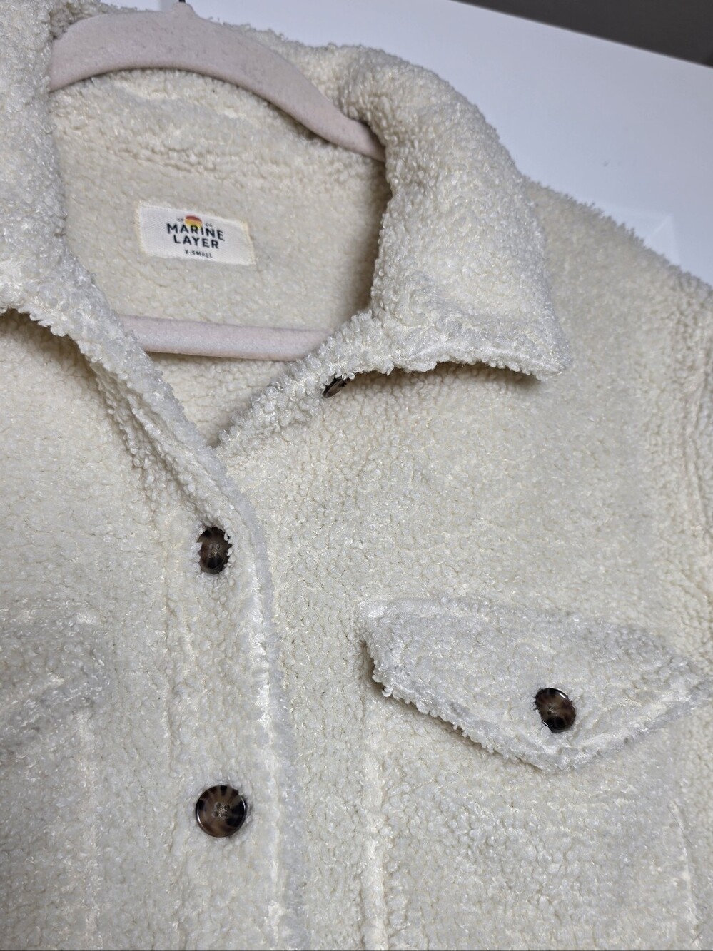 Marine Layer Cream Sherpa Teddy Fleece Jacket Shacket XS Cozy Oversized - Picture 4 of 12